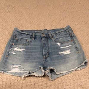 High waist, light wash American Eagle destroyed Jean shorts
